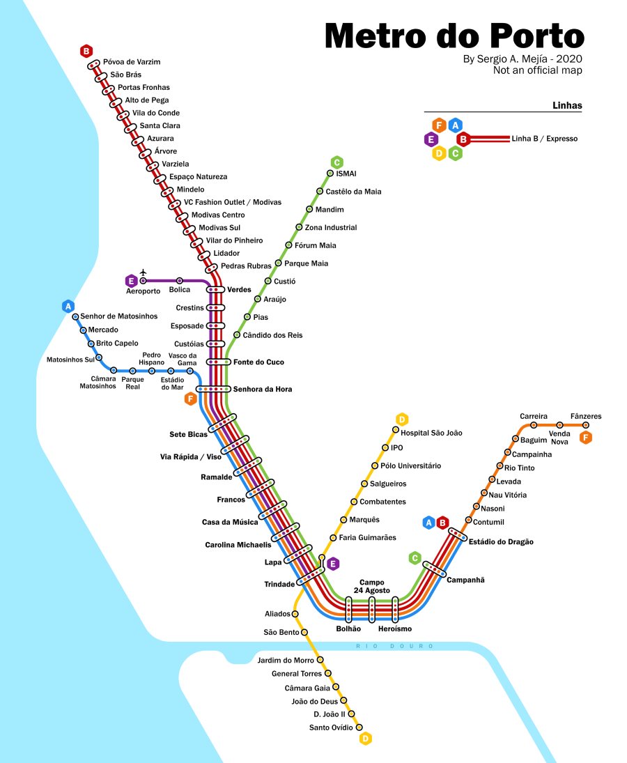 mapa metra v Portu